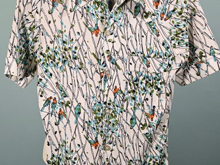 Vintage 70s Boys Disco Shirt, Birds and Flowers, Slim Fit Online Hot Sale