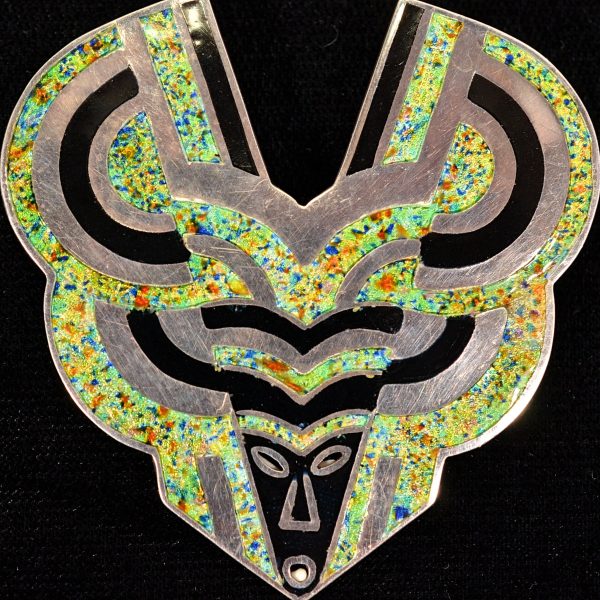 Vintage Margot De Taxco Sterling Silver Enamel Brooch, #5414A Mask Pointed Face For Discount