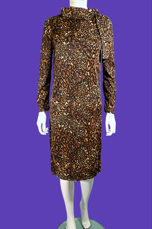 Vintage 60s Leopard Print Dress, 1960s Slinky Shift Dress Fashion