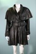 SOLD Pelle Studio Vintage Black Leather Coat with Capelet, Wasp Waist Fit & Flare S Fashion