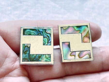 Vintage Sterling Silver Abalone MCM Cufflinks, Taxco Mexico 12 Grams Cheap