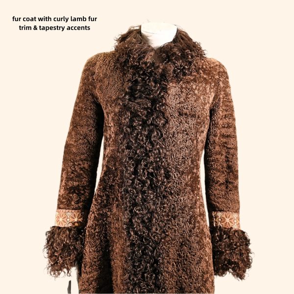 Vintage OOAK Fur Coat, Sheered Lamb Mongolian Curly Lamb & Tapestry Trim, XS Online Sale