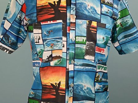 Vintage Surfer Magazine Hawaiian Shirt, 70s Polyester Photo Image Shirt Online now