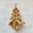 Vintage MCM Christmas Tree Brooch, Gold Tone Costume Jewelry w Rhinestones by ART Hot on Sale