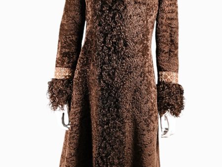 Vintage OOAK Fur Coat, Sheered Lamb Mongolian Curly Lamb & Tapestry Trim, XS Online Sale