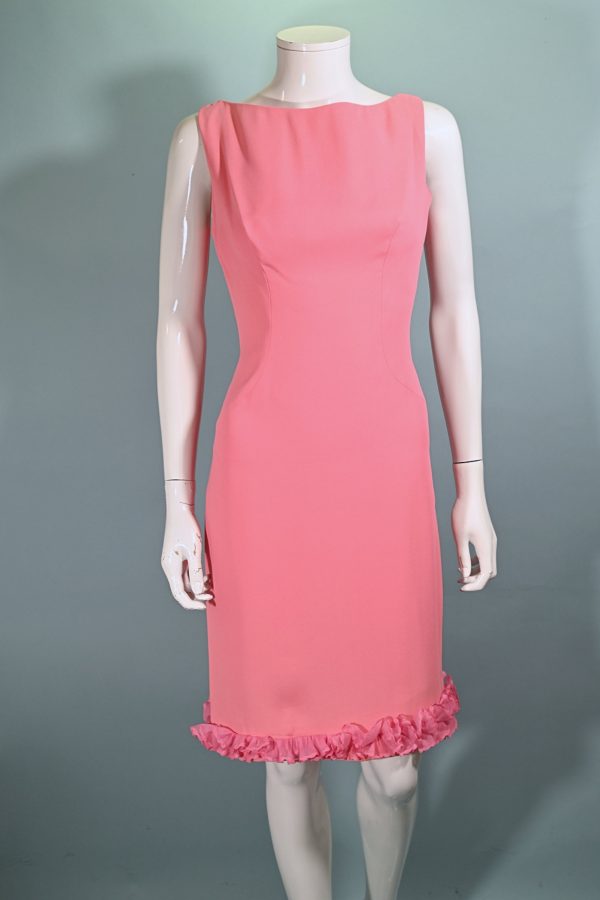 60s Pink Ruffle Wiggle Dress, 1960s Party Dress M For Discount