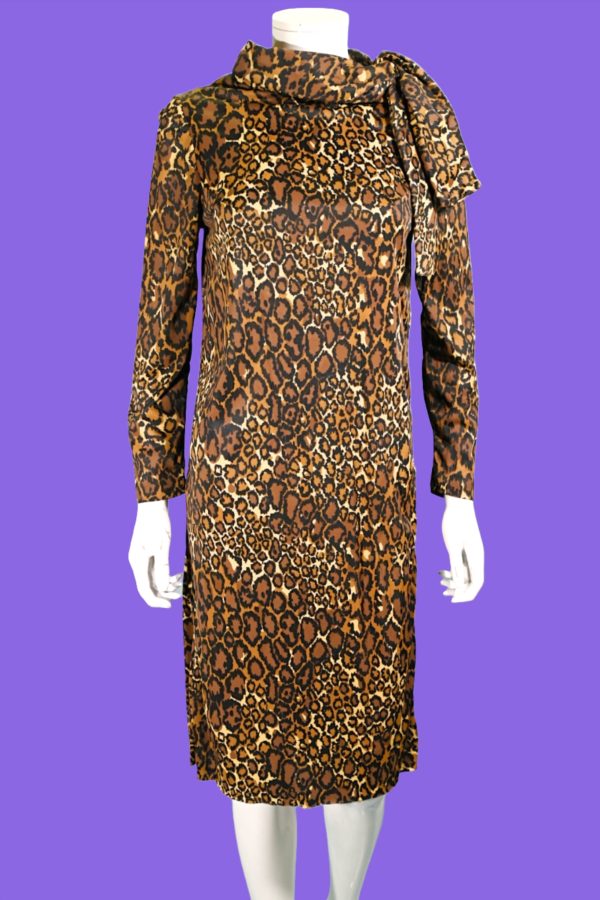 Vintage 60s Leopard Print Dress, 1960s Slinky Shift Dress Fashion