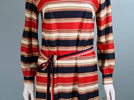 Vintage 60s Micro Mini Shift Dress w Belt, Striped Mini Dress S Fashion