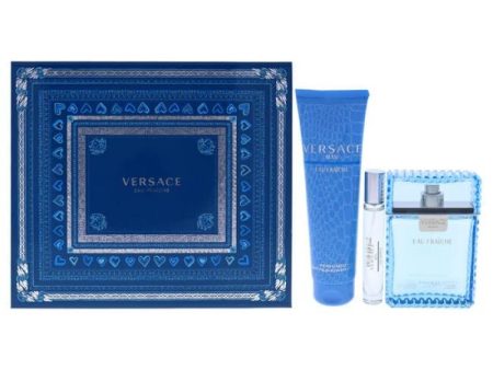 Versace Man Eau Fraiche by Versace for Men - 3 Pc Gift Set 3.4oz EDT Spray, 10ml EDT Spray, 5oz Bath and Shower Gel Supply