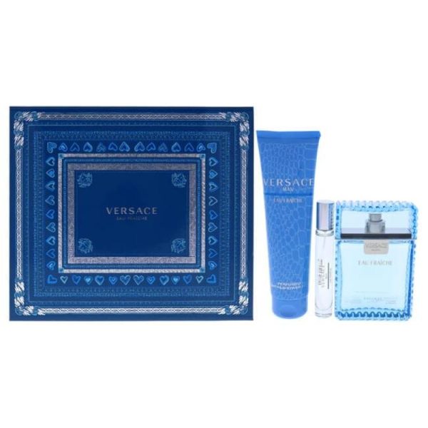 Versace Man Eau Fraiche by Versace for Men - 3 Pc Gift Set 3.4oz EDT Spray, 10ml EDT Spray, 5oz Bath and Shower Gel Supply