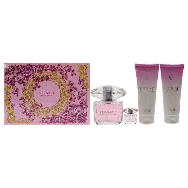 Versace Bright Crystal by Versace for Women - 4 Pc Gift Set 3oz EDT Spray, 3.4oz Perfumed Body Lotion, 3.4oz Perfumed Bath and Shower Gel, 5ml EDT Splash Mini Online Sale