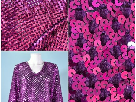 Vintage 70s Magenta Sequin Top, Sparkle Party Top Fashion