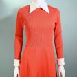 Vintage 60s Orange Mod Dress, 1960s Knit Dress + White Collar Cuffs S M Sale