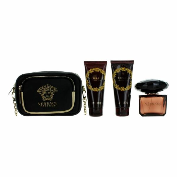 Versace Crystal Noir By Versace, 4 Piece Gift Set For Women With Purse Online