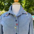 Vintage 60s 70s Hand Embroidered Chambray Blouse, Hippie Cottagecore Top S on Sale