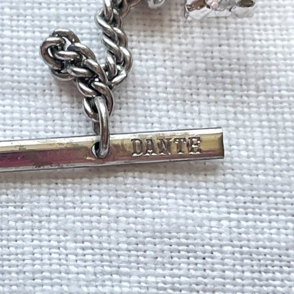 Vintage MCM Silver Tone Tie Tack w Faux Diamond & Chain, by Dante For Discount