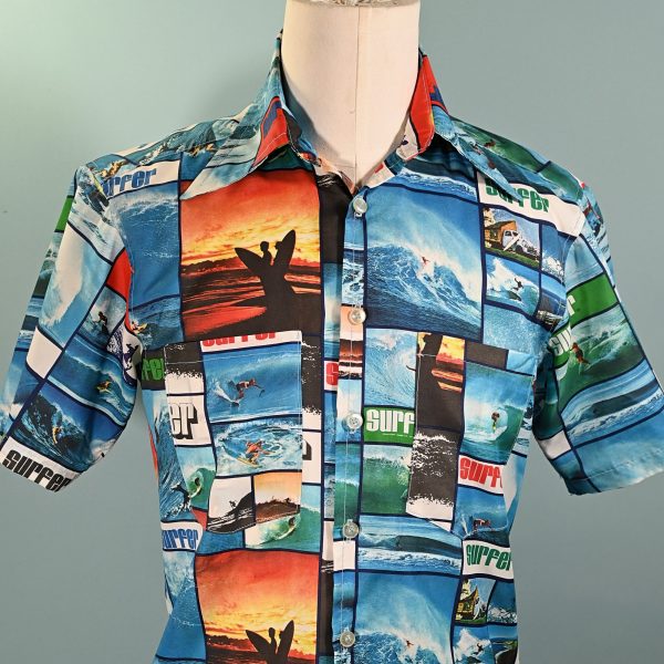 Vintage Surfer Magazine Hawaiian Shirt, 70s Polyester Photo Image Shirt Online now