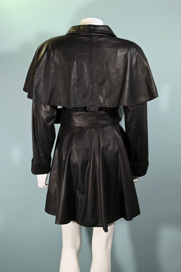 SOLD Pelle Studio Vintage Black Leather Coat with Capelet, Wasp Waist Fit & Flare S Fashion