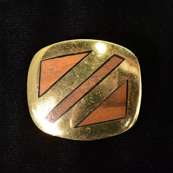 Vintage 70s Trinity Solid Brass Belt Buckle with Inlaid Wood, 117 Grams Online