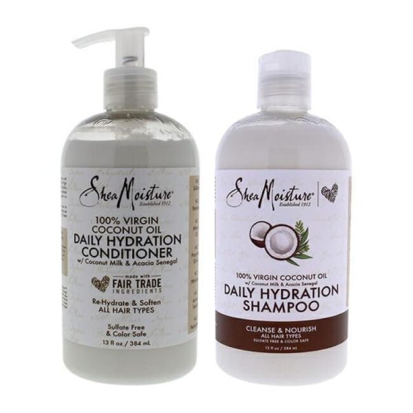 100 Percent Virgin Coconut Oil Daily Hydration Kit by Shea Moisture for Unisex - 2 Pc Kit 13oz Shampoo, 13oz Conditioner For Sale