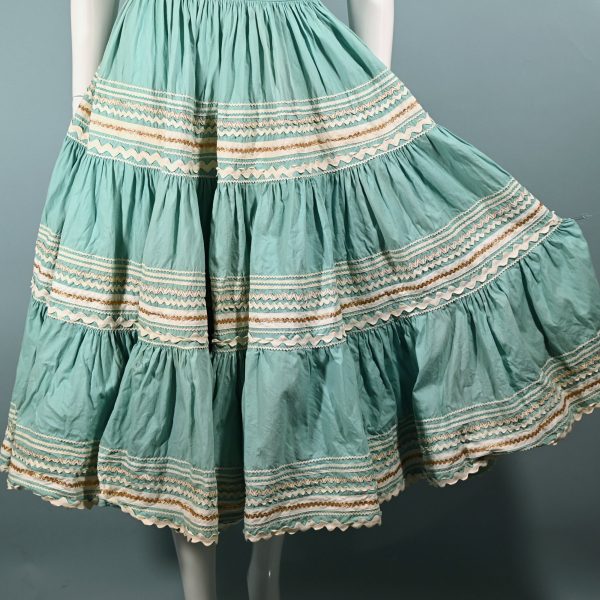 Vintage 50s Aqua Southwestern Patio Dress, Western Rockabilly Dress, Full Sweep Skirt XS For Cheap