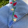 Vintage 60s 70s Hand Embroidered Chambray Blouse, Hippie Cottagecore Top S on Sale