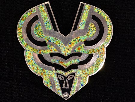 Vintage Margot De Taxco Sterling Silver Enamel Brooch, #5414A Mask Pointed Face For Discount