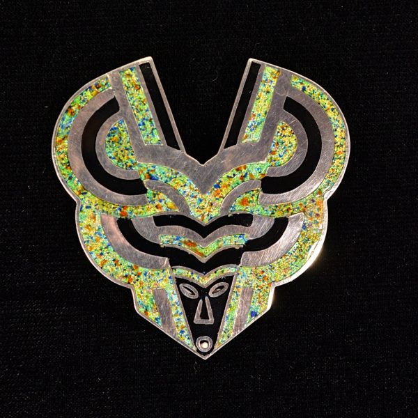 Vintage Margot De Taxco Sterling Silver Enamel Brooch, #5414A Mask Pointed Face For Discount