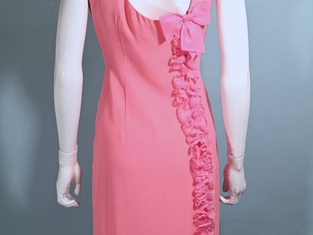 60s Pink Ruffle Wiggle Dress, 1960s Party Dress M For Discount