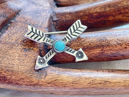 Vintage Fred Harvey Era Silver Turquoise Crossed Arrow Brooch Pin Online now