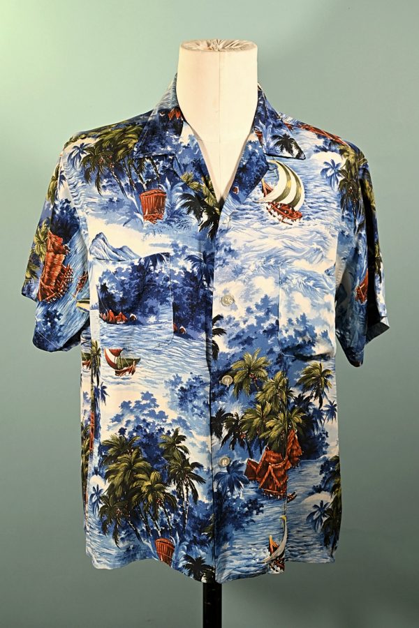 Sports Wear Vintage 50s Rayon Hawaiian Shirt, Made in Japan L on Sale