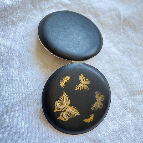 SOLD Vintage WWII Era Butterfly Damascene Japanese Compact Hot on Sale