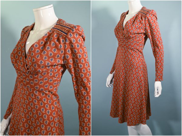 Vintage 60s 70s Hippie Indian Paisley Print Dress S Hot on Sale