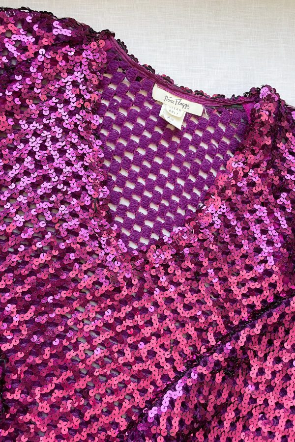 Vintage 70s Magenta Sequin Top, Sparkle Party Top Fashion