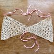 Antique Crochet Lace Neckline Yoke Topper, Vintage Lace, Antique Pink Ribbon XS Fashion