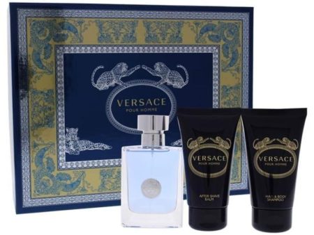 Versace Pour Homme by Versace for Men - 3 Pc Gift Set 1.7oz EDT Spray, 1.7oz Hair and Body Shampoo, 1.7oz After Shave Balm For Sale