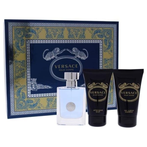 Versace Pour Homme by Versace for Men - 3 Pc Gift Set 1.7oz EDT Spray, 1.7oz Hair and Body Shampoo, 1.7oz After Shave Balm For Sale