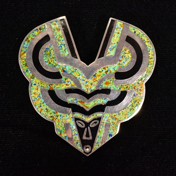 Vintage Margot De Taxco Sterling Silver Enamel Brooch, #5414A Mask Pointed Face For Discount