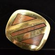 Vintage 70s Trinity Solid Brass Belt Buckle with Inlaid Wood, 117 Grams Online