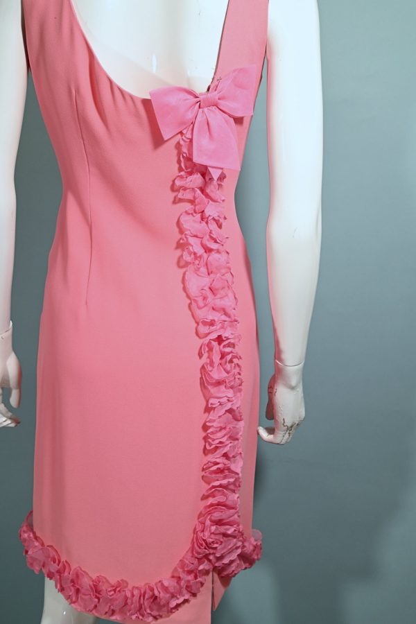 60s Pink Ruffle Wiggle Dress, 1960s Party Dress M For Discount