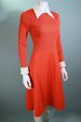 Vintage 60s Orange Mod Dress, 1960s Knit Dress + White Collar Cuffs S M Sale