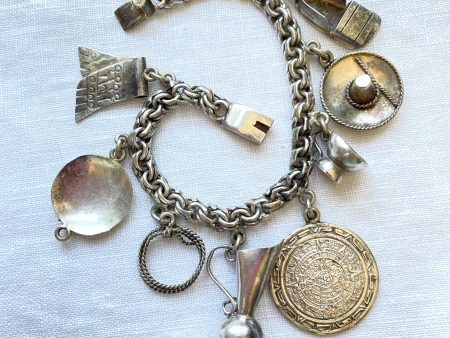 Vintage Sterling Silver Charm Bracelet, Mexican Souvenir Tourist Bracelet, 8 Charms 39.7 G Discount