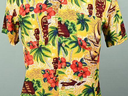 K-Mart Vintage 50s 60s Rayon Hawaiian Shirt, Aloha Bright Tiki Shirt S Hot on Sale