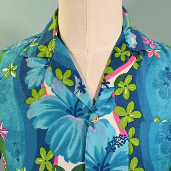 Royal Hawaiian Vintage 60s Flower Power Aloha Shirt, Loop Collar Hawaiian Shirt S For Discount