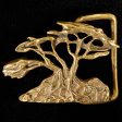 Vintage 70s Solid Brass Brutalist Belt Buckle, Acacia Tree of Life, Signed Omega Sale