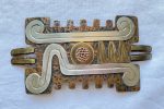 Vintage Maya Mexico Belt Buckle, Hammered Copper Mixed Metal Buckle Fashion