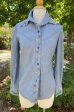 Vintage 60s 70s Hand Embroidered Chambray Blouse, Hippie Cottagecore Top S on Sale