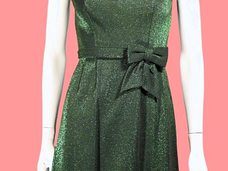 Vintage 60s Green Sparkle Dress w Bow on the Waist XS Fashion