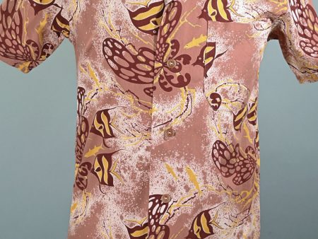 Hale Niu Vintage 50s Hawaiian Shirt, Fish Undersea Print, XS For Sale