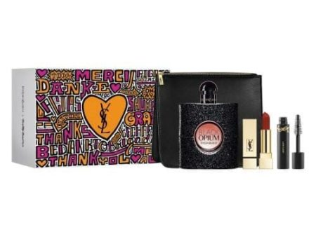 Ysl Black Opium 4 Pcs Set For Women: 3 Oz Edp + 0.04 Lipstick + 0.06 Mascara + Pouch Cheap